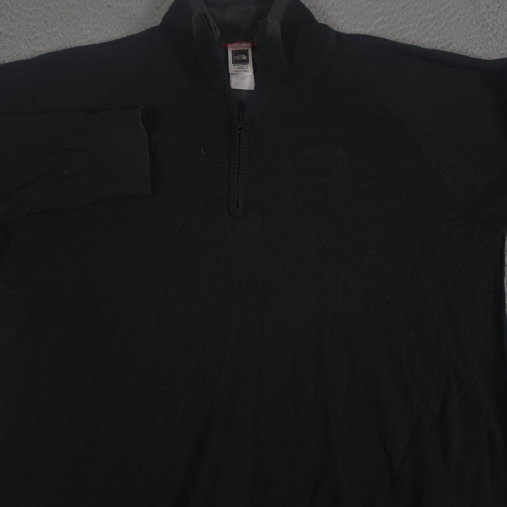 The North Face Sweater Mens XL Black Wool Blend 1/4 Zip Base Layer Pullover Logo